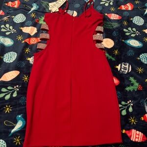 Red sidecut sparkly bodycon dress